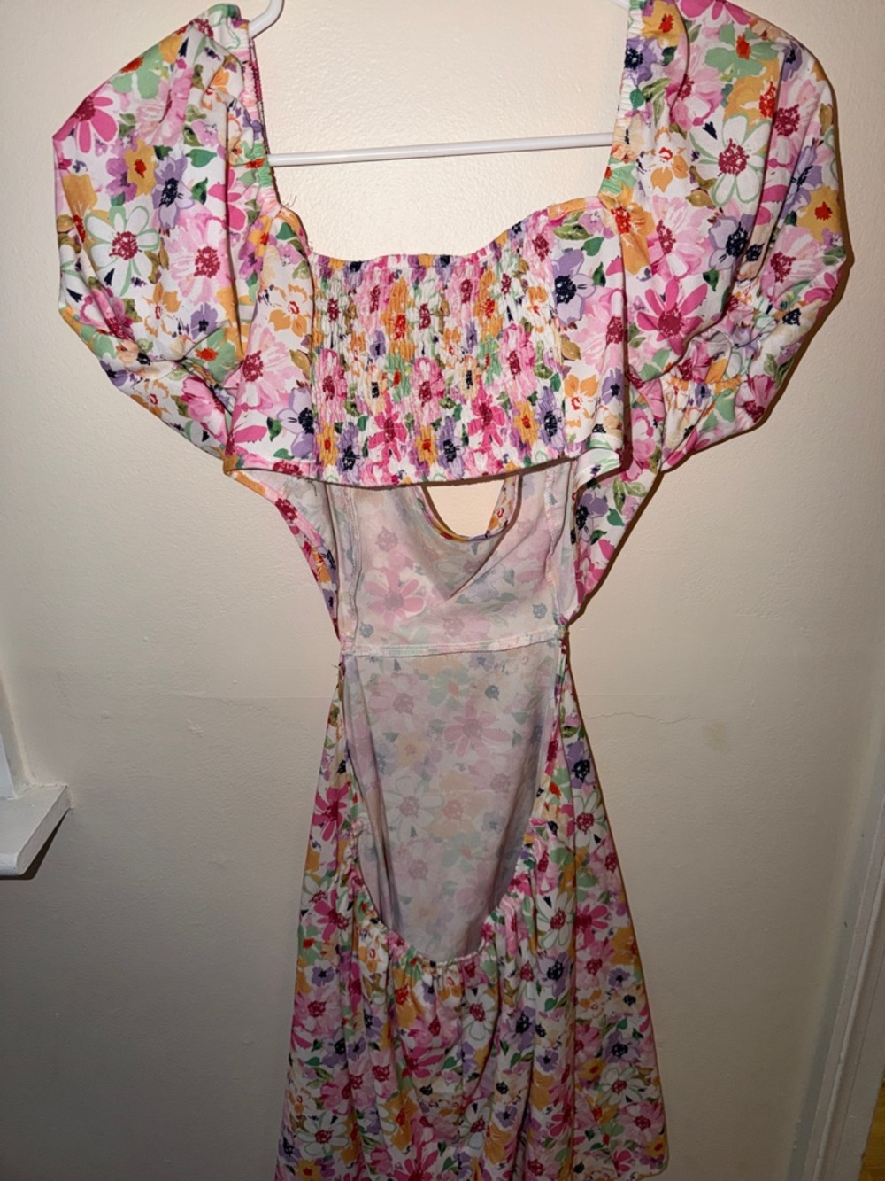 SHEIN Pink Multicolor Floral Puff-Sleeve Midi Dress - Picture 2 of 2